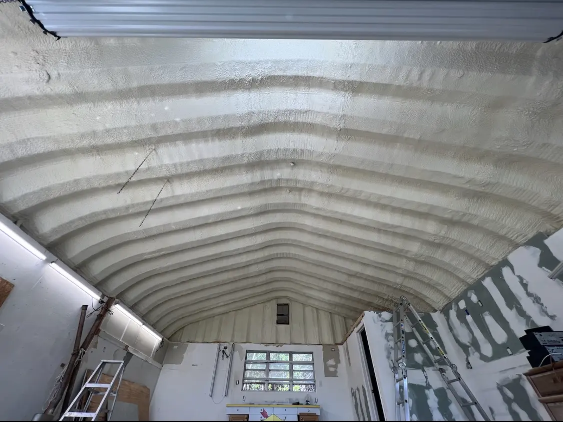 Spray polyurethane foam applied to the underside of a metal roof deck in Park Ridge